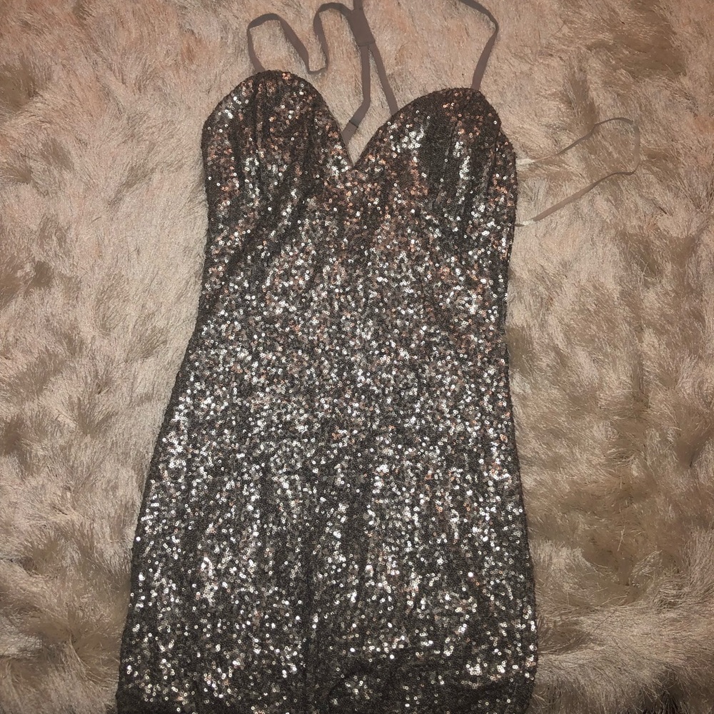Silver sequin mini dress
